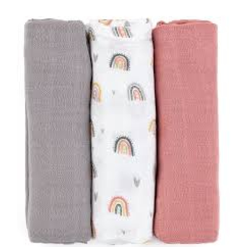 Petite&Mars 415362 bambusmusliinist mähkmete komplekt, 3 tk, 68 x 68 cm, Rose Rainbows