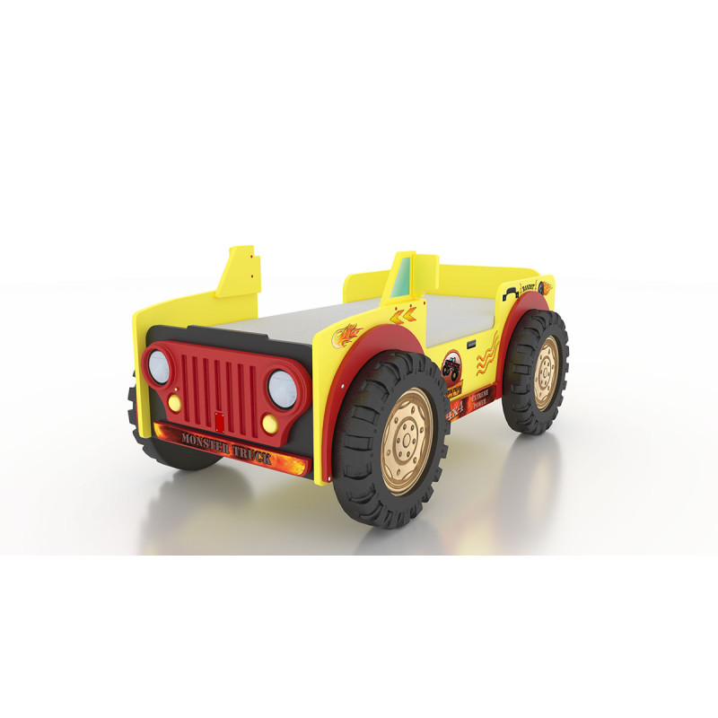 PLASTIKO lastevoodi + madrats komplektis 190x90cm Monster Truck kollane