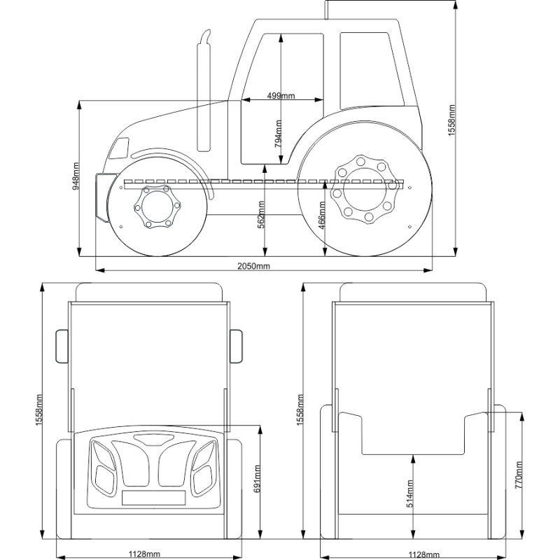 PLASTIKO lastevoodi + madrats komplektis 180x90cm TRACTOR punane