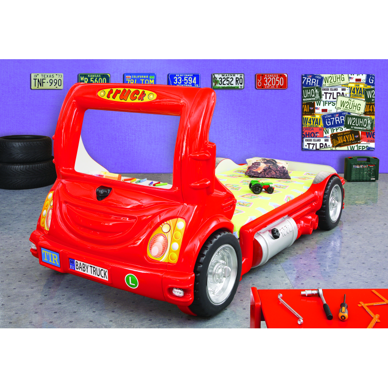 PLASTIKO lastevoodi + madrats komplektis 180x90cm Truck punane