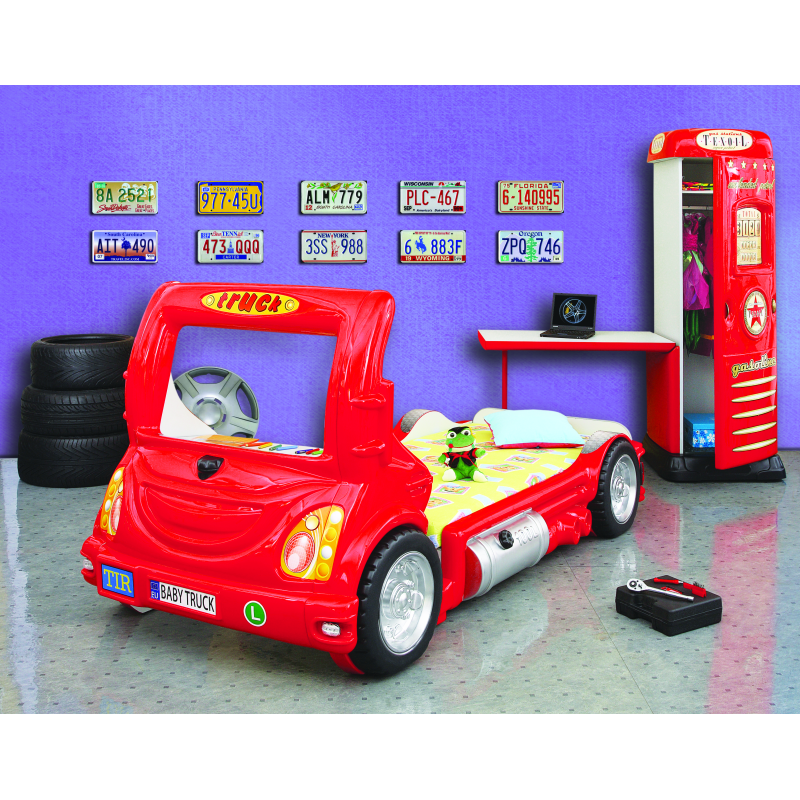 PLASTIKO lastevoodi + madrats komplektis 180x90cm Truck punane