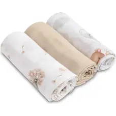 Sensillo musliinmähkmed, 3 tk komplekt – hall/beez karuga