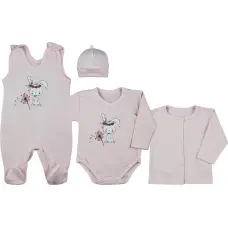 Koala Baby rõivakomplekt (4 osa) — 09-902 — jänese motiiv, roosa, suurus 56
