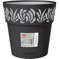 Stefanplast Puķu pods ar paliktni Gaia Ø20x19cm melns