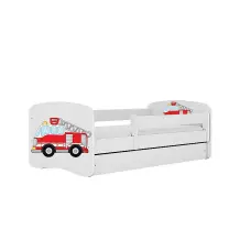 KOCOT KIDS Lapsevoodi sahtliga + madrats komplektis BABYDREAMS white Fire brigade 180x80cm