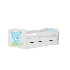 KOCOT KIDS Lapsevoodi sahtliga + madrats komplektis BABYDREAMS white Blue teddybear 180x80cm