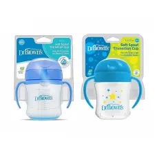 DR.BROWNS Soft-Spout õppimistass käepidemetega ja silikooni tilaga 6m+, 180ml. TC61004-INTL sinine